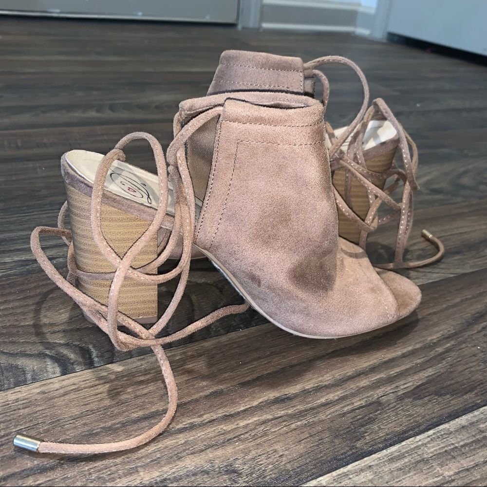Lace up open toe booties